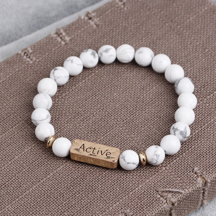 Pulsera con grabado de fe activa con piedras preciosas naturales de Olivenorma