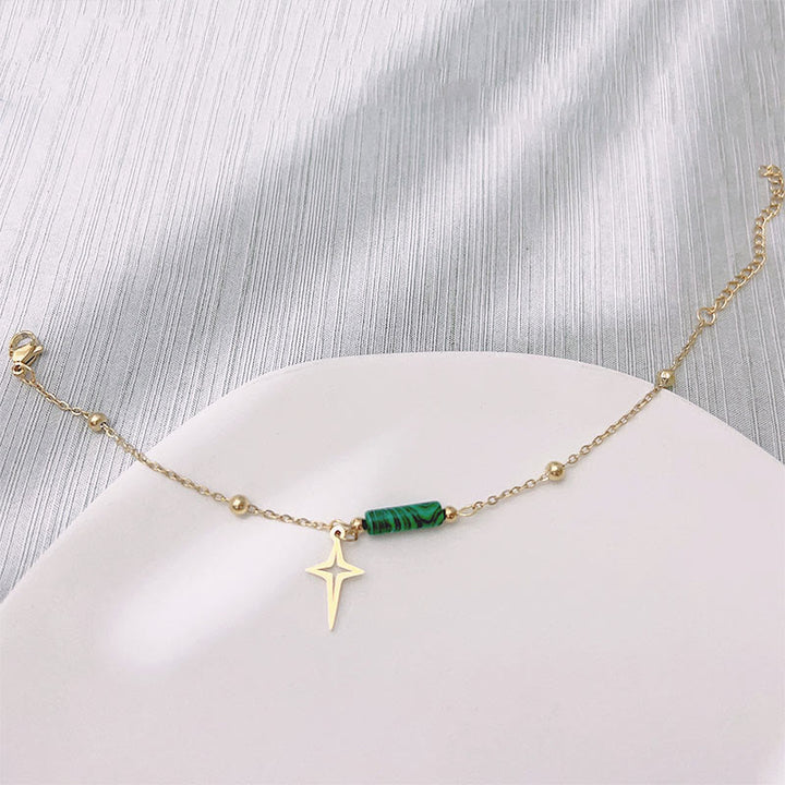 Pendientes, collar y pulsera con colgante de estrella de malaquita natural de Olivenorma