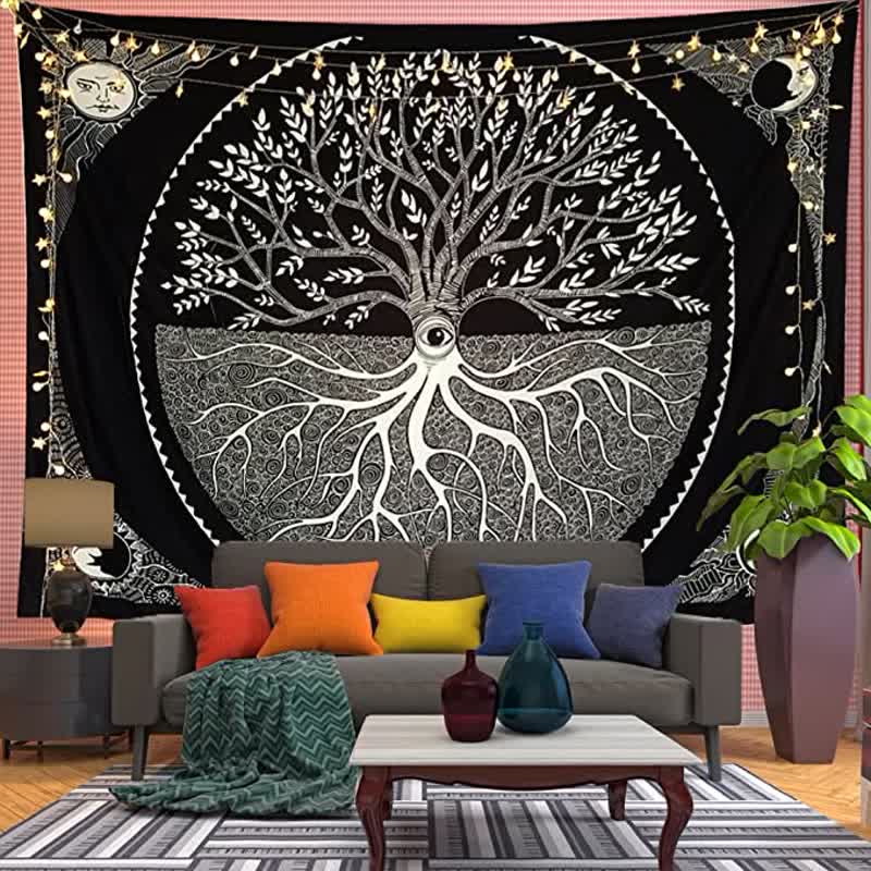 Tapiz colgante de pared con diseño del árbol de la vida y arte de meditación