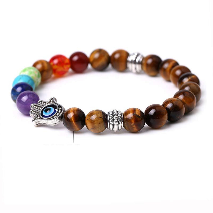 Olivenorma Pulsera Natural Chakra Hamsa y Mal de Ojo Reki