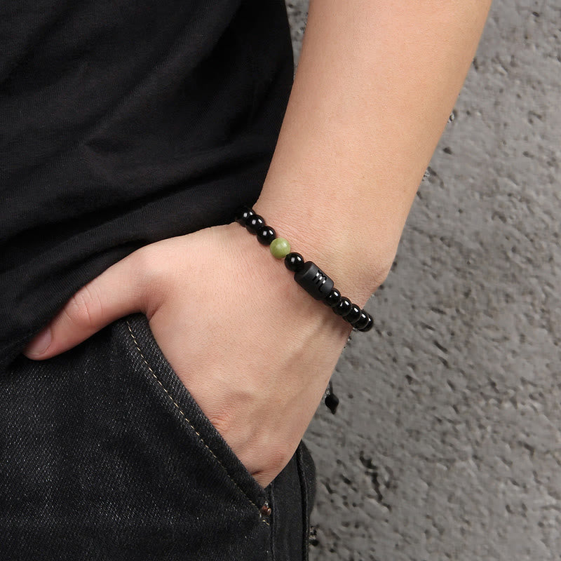 Pulsera tejida para hombre con ónix negro natural del zodiaco de Olivenorma