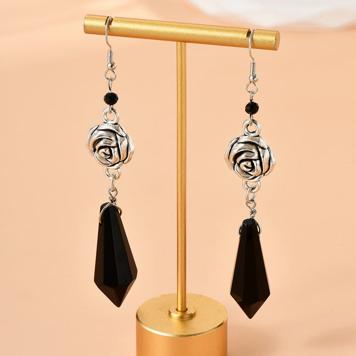 Pendientes colgantes de rosa de cristal de obsidiana de Olivenorma