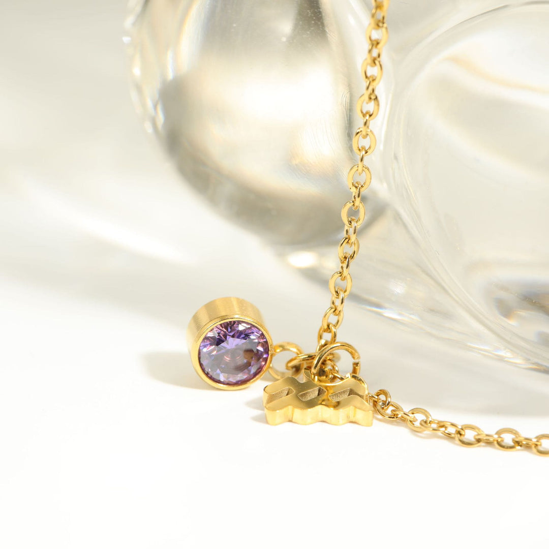 Collar de acero inoxidable con piedra natal y runa del zodíaco de Olivenorma