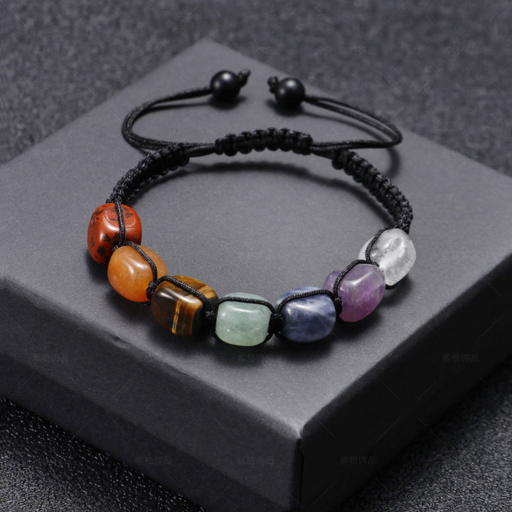 Pulsera trenzada con cuentas de piedras preciosas de cristal de 7 chakras para hombre de Olivenorma