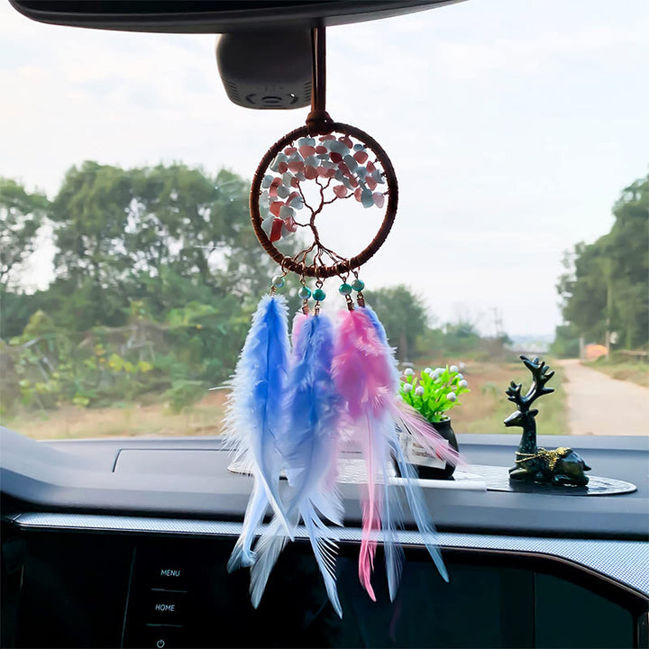 Adorno para coche con atrapasueños de plumas de cristal del árbol de la vida de Olivenorma 