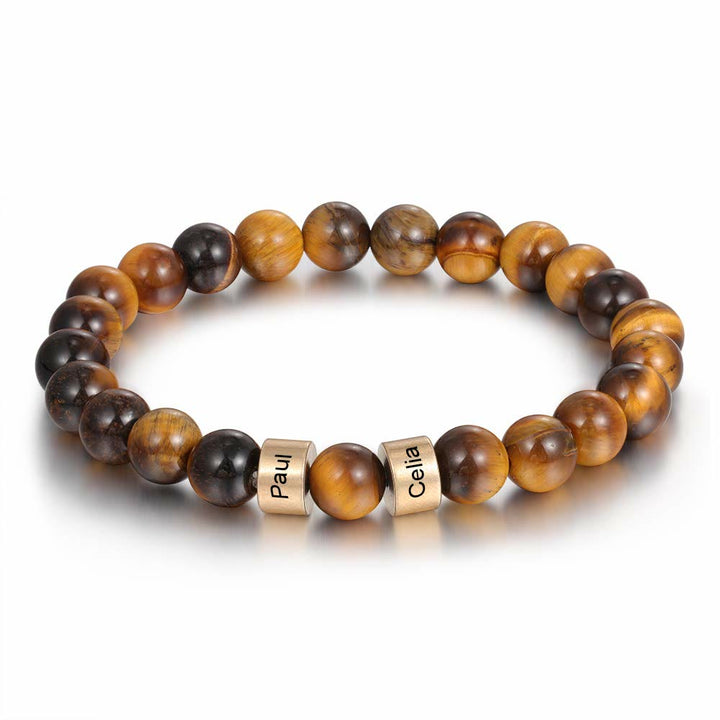 Pulsera de hombre personalizada con cuentas grabadas en piedra natural de Olivenorma