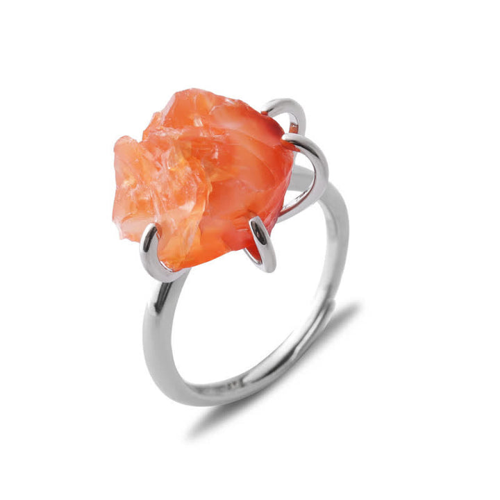 Anillo ajustable de cristal natural de seis garras de Olivenorma