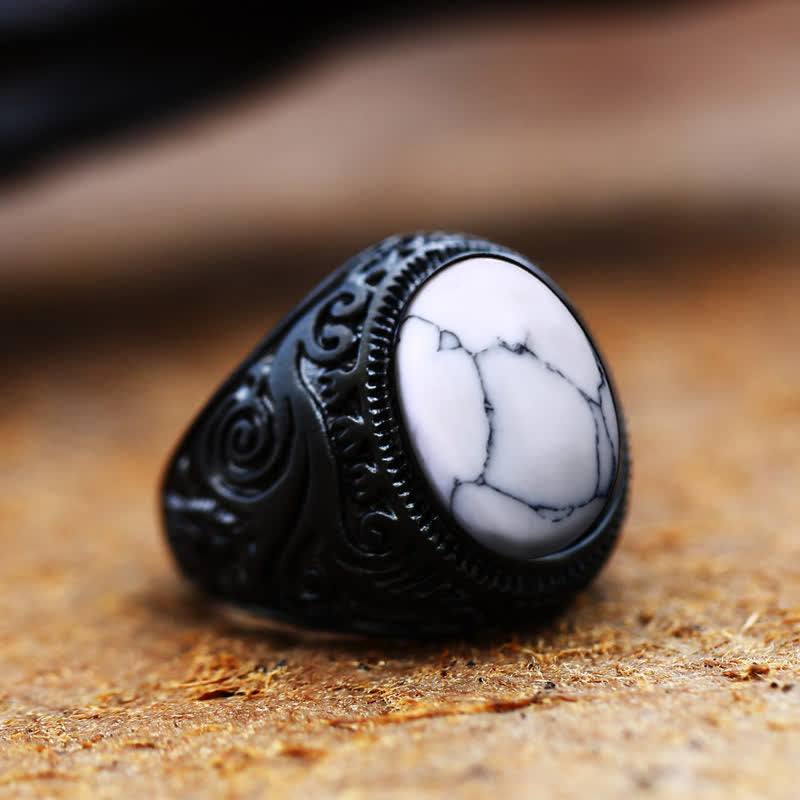 Anillo de acero inoxidable con turquesa negra de Olivenorma