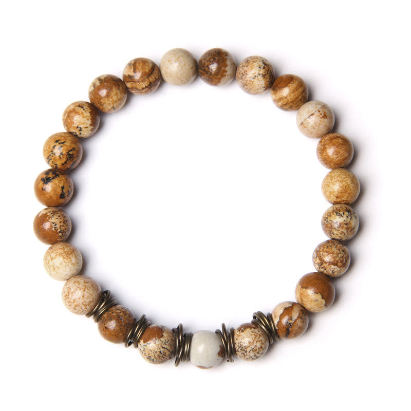 Pulsera elástica de yoga con cuentas de piedra natural pulida de 8 mm de Olivenorma