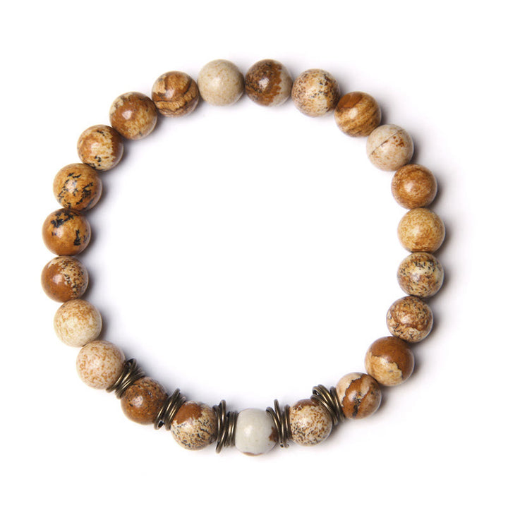 Pulsera elástica de yoga con cuentas de piedra natural pulida de 8 mm de Olivenorma