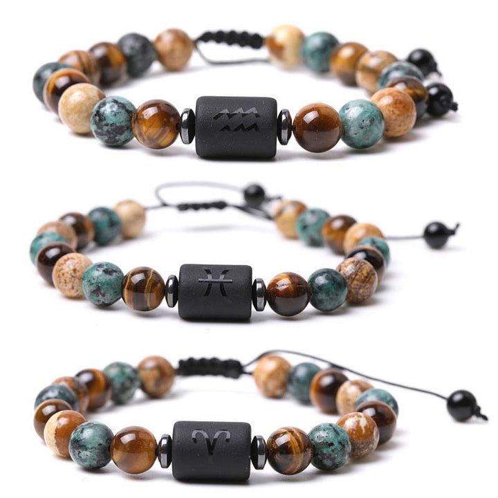Pulsera con imagen de ojo de tigre y jaspe del zodiaco