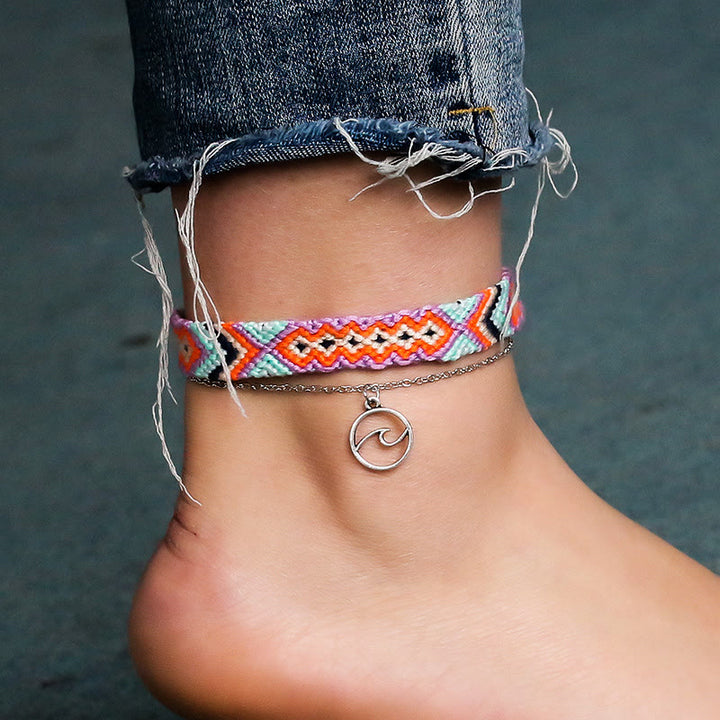 Pulsera tobillera con colgante OM de cuerda de algodón tejida a mano de Olivenorma
