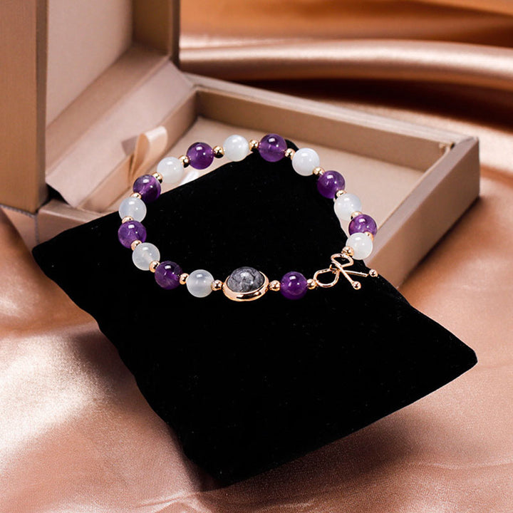 Pulsera de amatista con piedra lunar y gemas de la suerte 