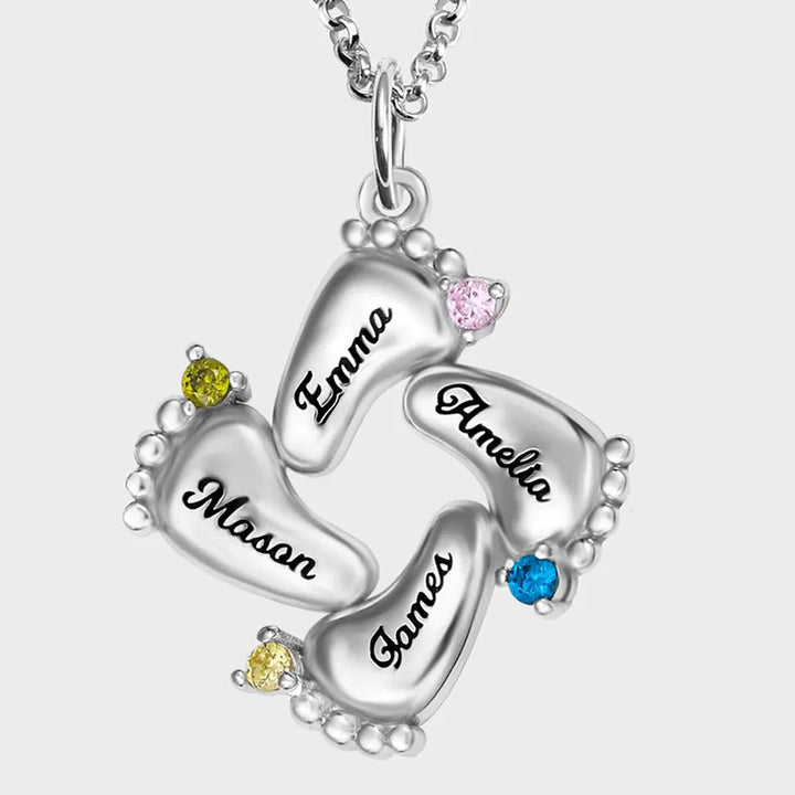 Collar con piedras de nacimiento de pies de bebé grabados y personalizados de Olivenorma