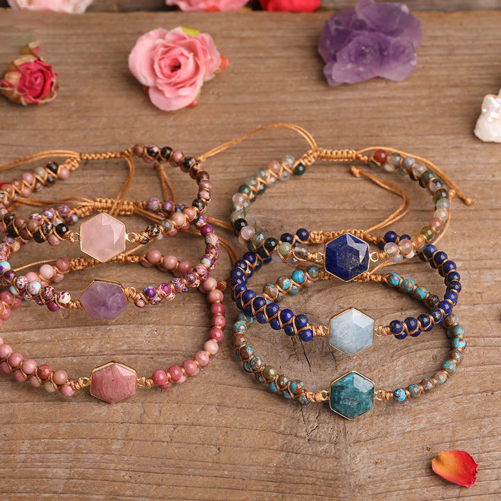 Pulsera trenzada de cuentas hexagonales de cristal crudo de Olivenorma
