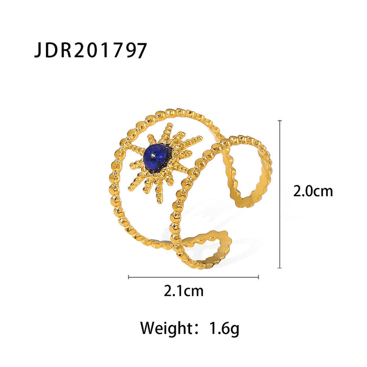 Anillo de gemas con estrella de ocho puntas y doble hilera de girasol de Olivenorma