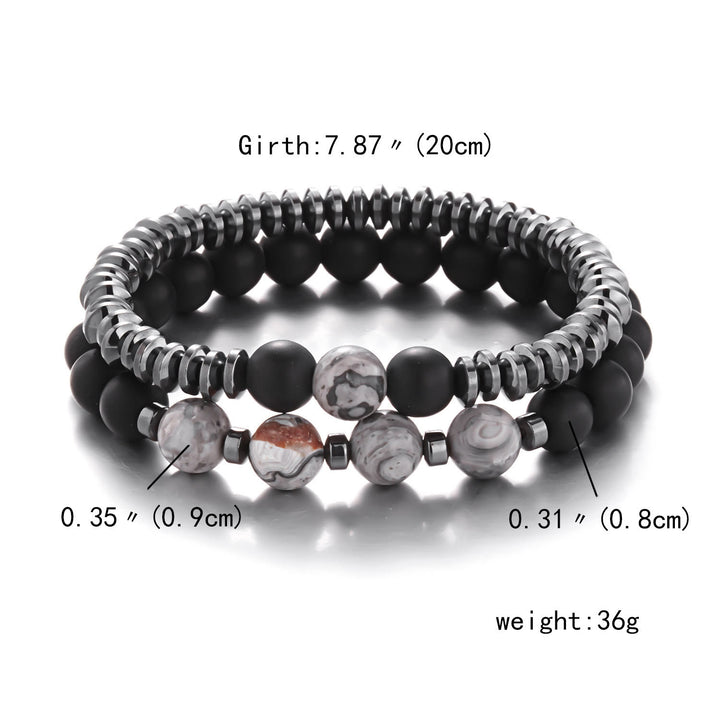 Juego de pulseras de cuentas para hombre de ónix negro y jaspe gris Olivenorma