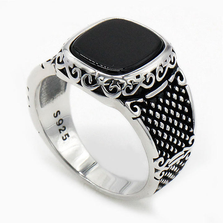 Anillo de plata de ley con ónix negro de Olivenorma para hombre