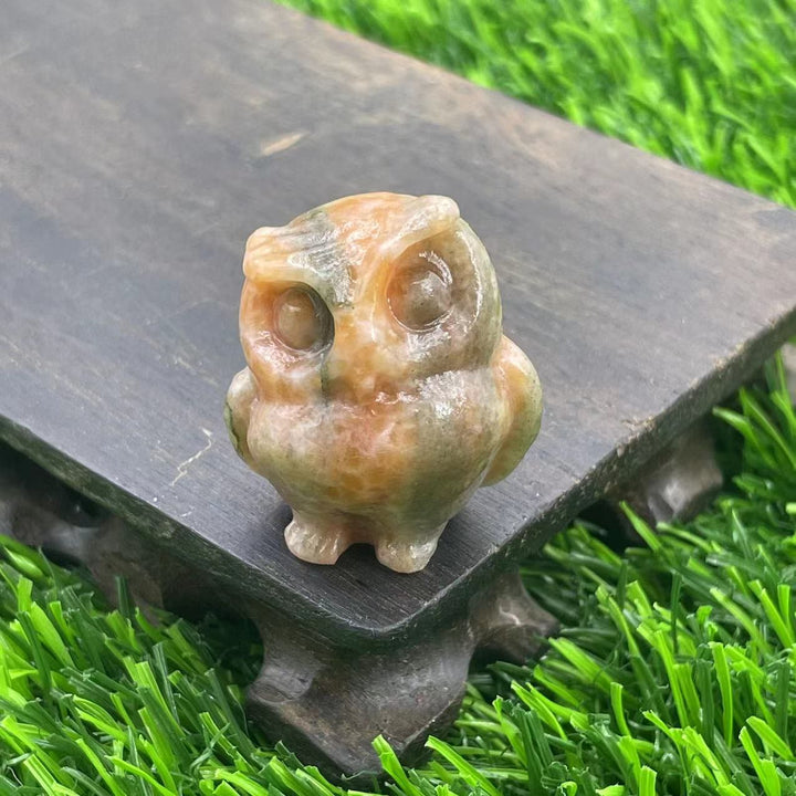 Adorno de búho de cristal natural de 3,5 cm de Olivenorma con piedras preciosas decorativas