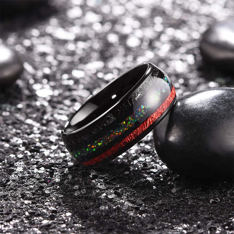 Anillo de carburo de tungsteno negro para hombre de 8 mm con ópalo de color Olivenorma 