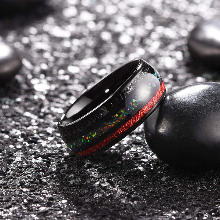 Anillo de carburo de tungsteno negro para hombre de 8 mm con ópalo de color Olivenorma 