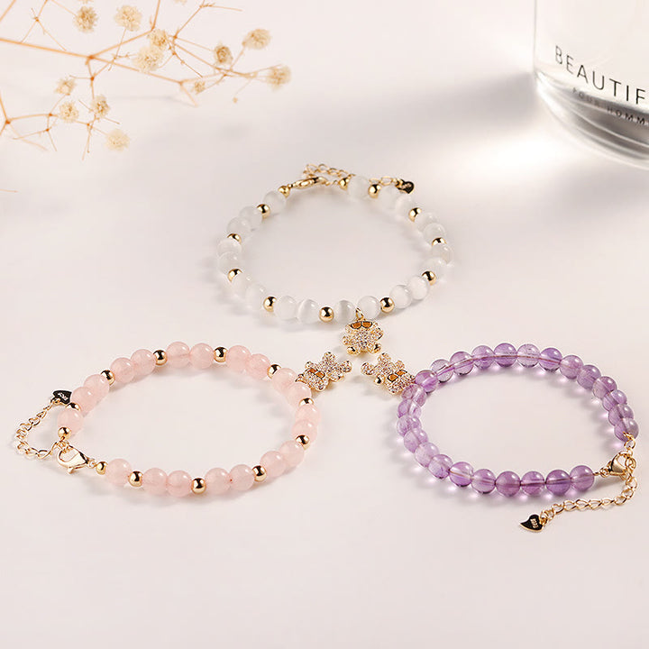 Pulsera con dije de oso de cristal de amatista de 6 mm de Olivenorma 