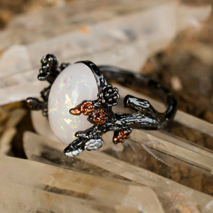 Olivenorma "Flor de medianoche: - Anillo de ópalo de árbol mágico