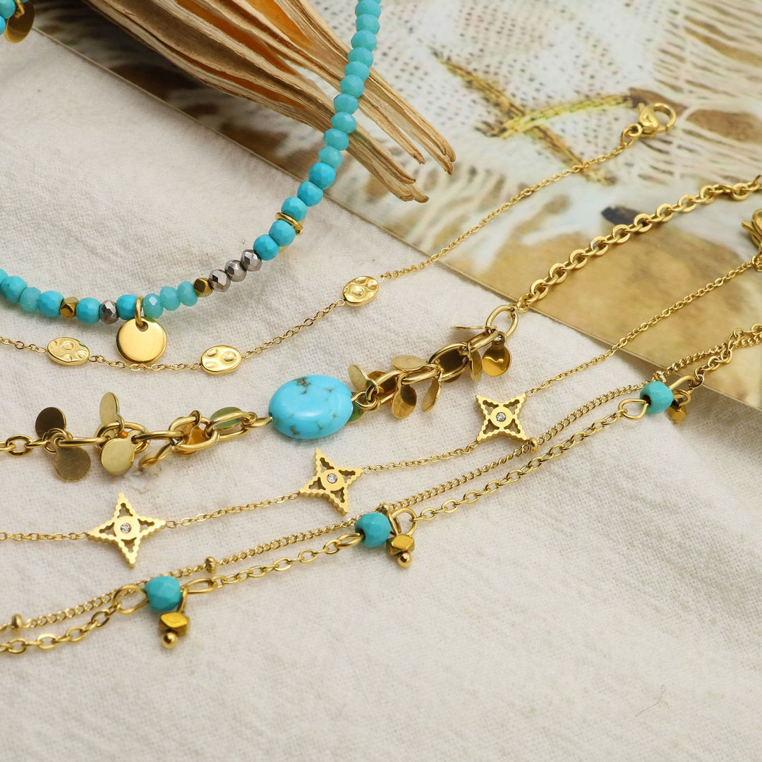 Juego de pulseras apilables con estrellas de turquesa natural de Olivenorma 