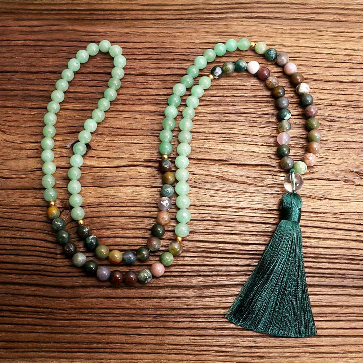 Collar y pulsera de ágata india con aventurina verde de Olivenorma 