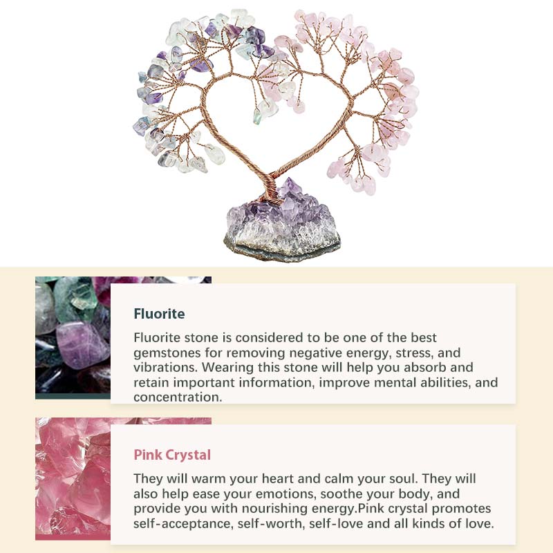 Árbol del amor Feng Shui con piedra de cristal natural.