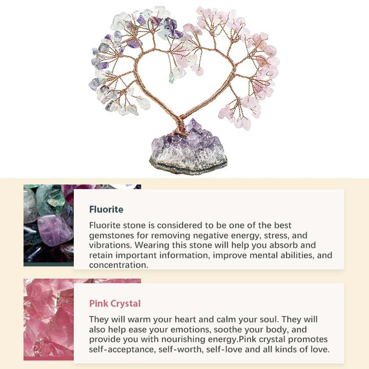 Árbol del amor Feng Shui con piedra de cristal natural.