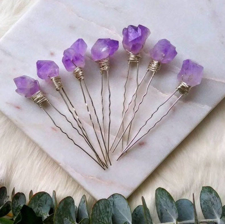 Horquilla con flor de cuarzo amatista natural de Olivenorma
