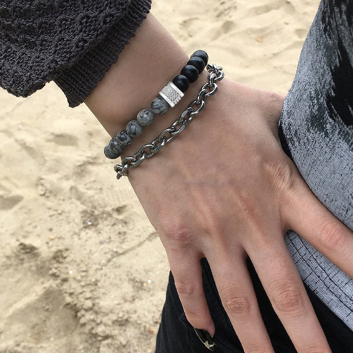 Pulsera para hombre con forma geométrica y combinación de piedras esmeriladas estilo punk de Olivenorma 
