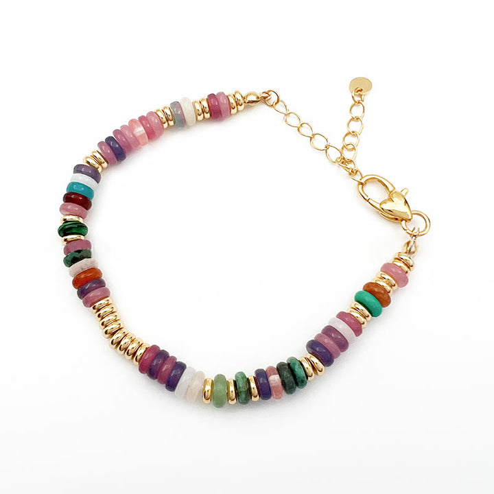 Pulsera y collar con piedras preciosas y cuentas redondas de cristal mixtas estilo bohemio de Olivenorma 