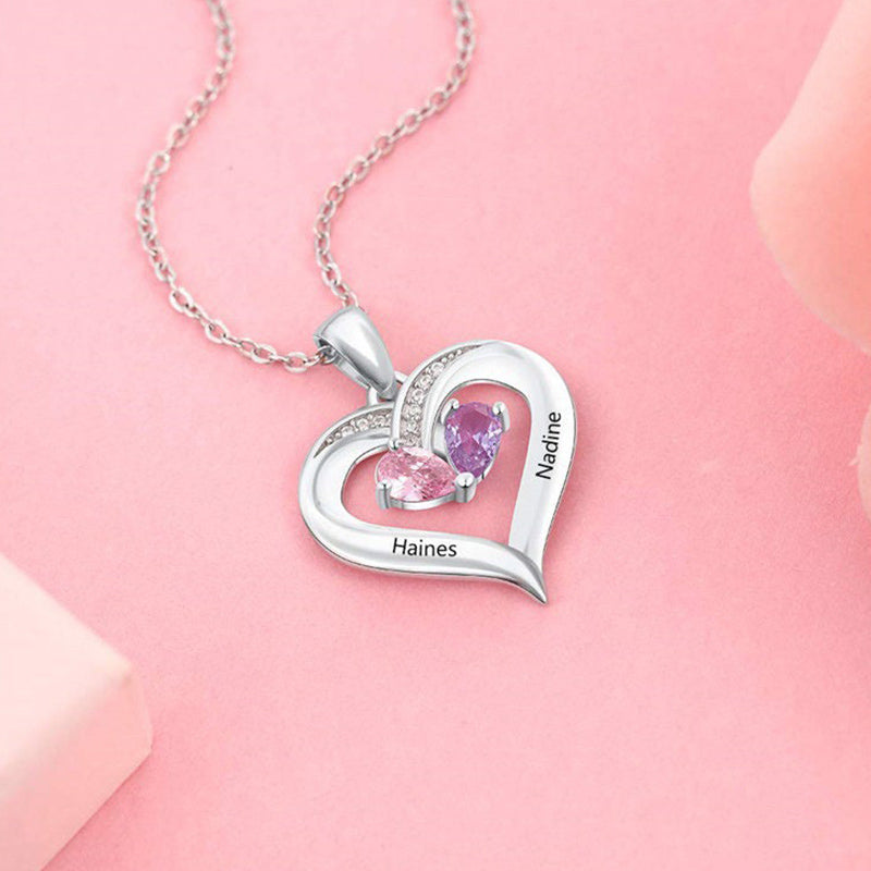 Collar con piedras de nacimiento en forma de corazón grabado y personalizado de Olivenorma - image 17
