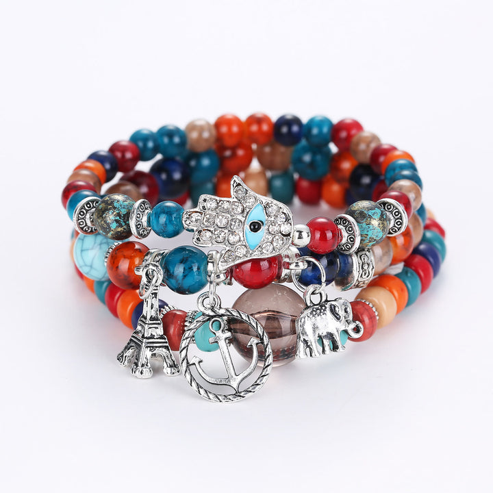 Juego de pulseras de hamsa con ojo malvado y torre de elefante de Olivenorma