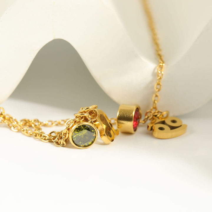 Collar de acero inoxidable con piedra natal y runa del zodíaco de Olivenorma
