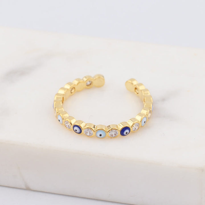Anillo ajustable con circonita blanca y ojo malvado de colores de Olivenorma 