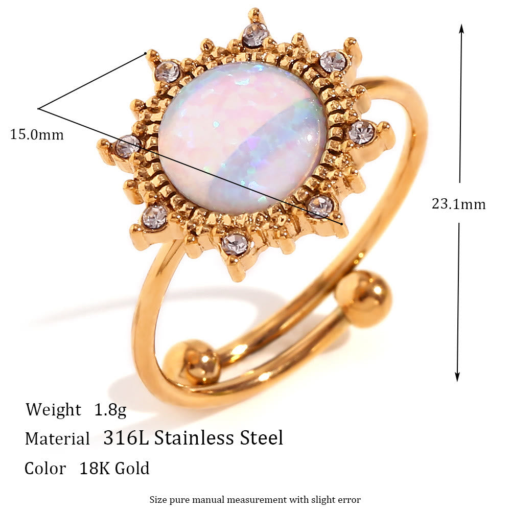 Anillo ajustable con corazón de sol y ópalo natural de Olivenorma