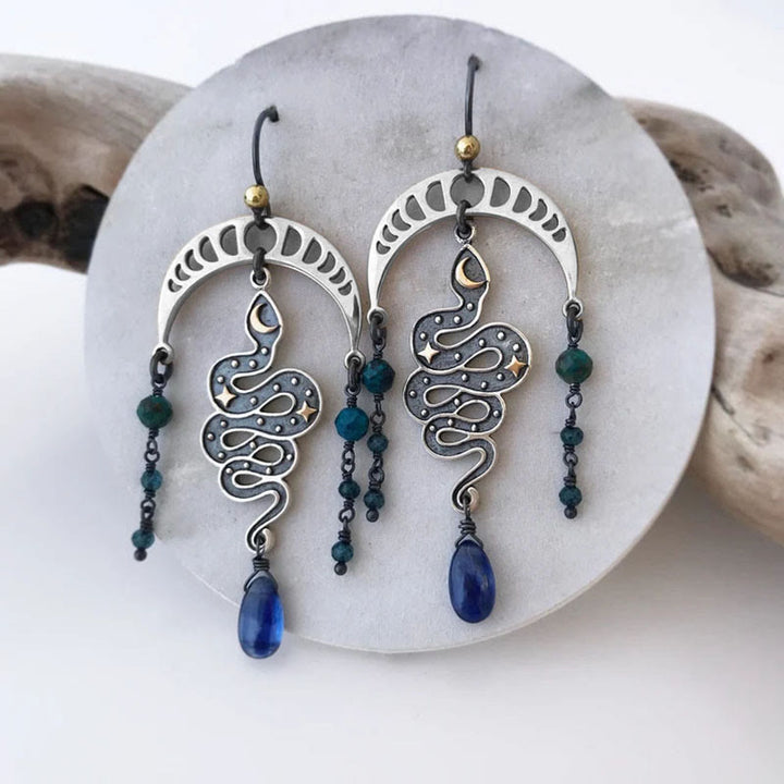 Pendientes de serpiente, estrella y luna de Olivenorma Pendientes de bruja con gota de zafiro