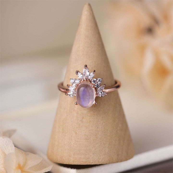 Anillo de plata de ley S925 con ópalo y piedra lunar ovalada de Olivenorma