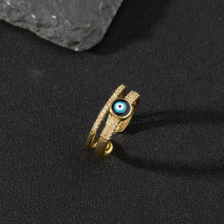 Anillo de circonita blanca de Olivenorma Anillo ajustable con diseño de mal de ojo