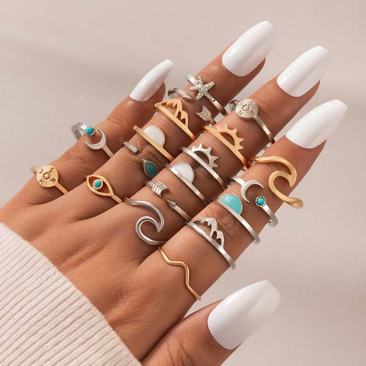 Juego de 19 anillos ajustables de turquesa y amazonita de Olivenorma 