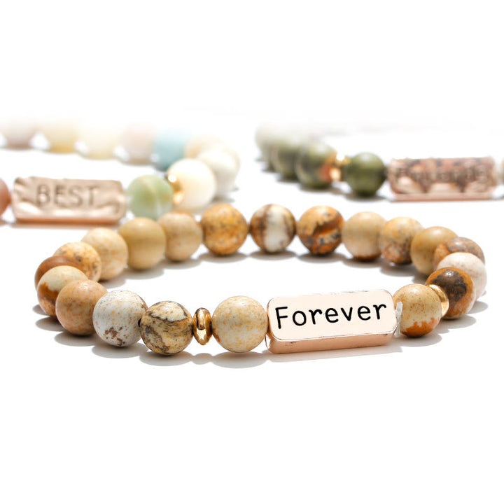 Juego de pulseras con grabado de 3 piezas con piedras preciosas naturales de Olivenorma Best Friend Forever