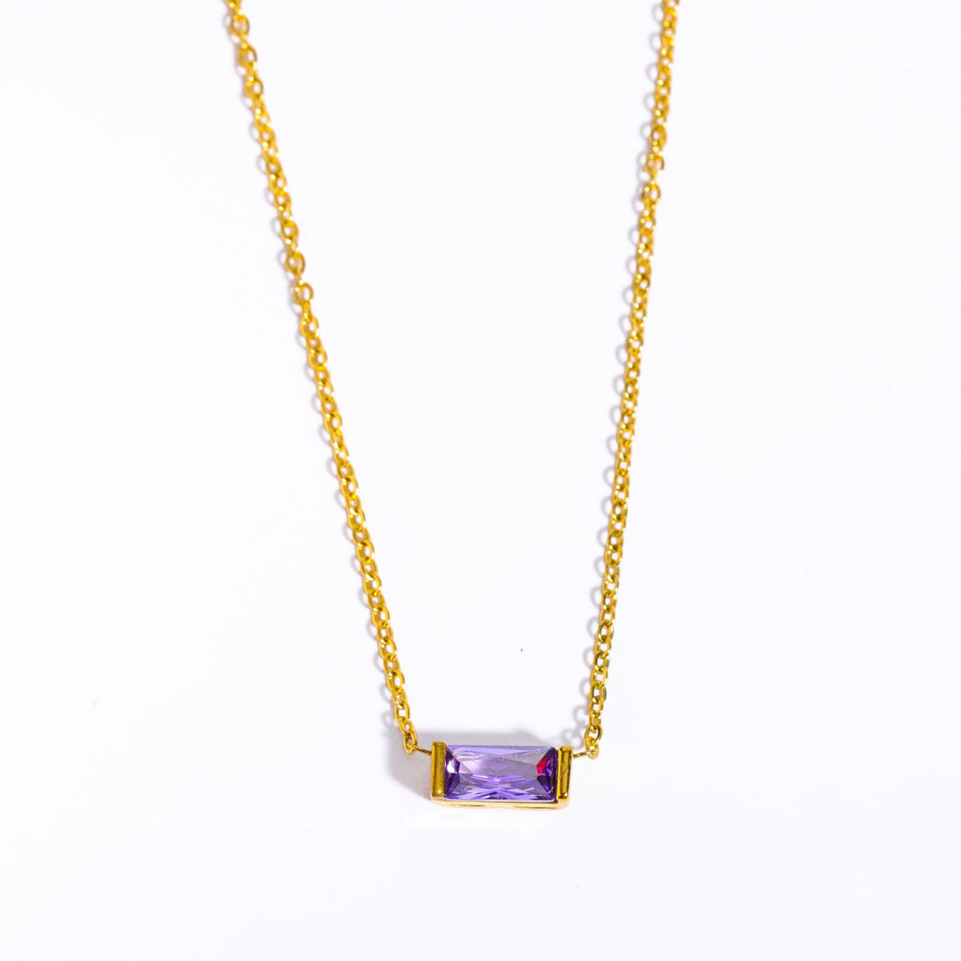 Collar de acero inoxidable con colgante rectangular sencillo de piedra natal de Olivenorma 