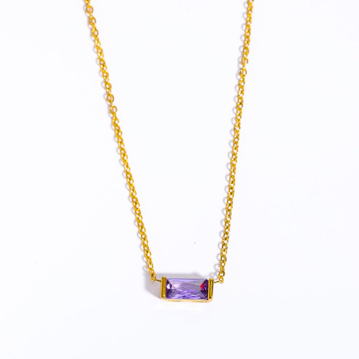 Collar de acero inoxidable con colgante rectangular sencillo de piedra natal de Olivenorma 