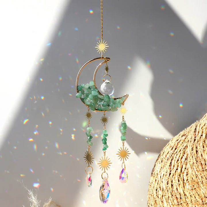 Atrapasol con forma de carillón de viento y reloj de arena de cristal lunar de Olivenorma