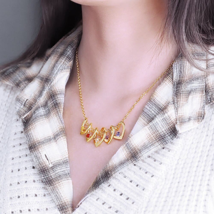 Collar con colgante de piedra natal en forma de corazón de cristal de la familia de Olivenorma Mom