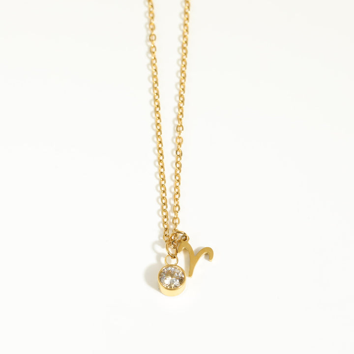 Collar de acero inoxidable con piedra natal y runa del zodíaco de Olivenorma